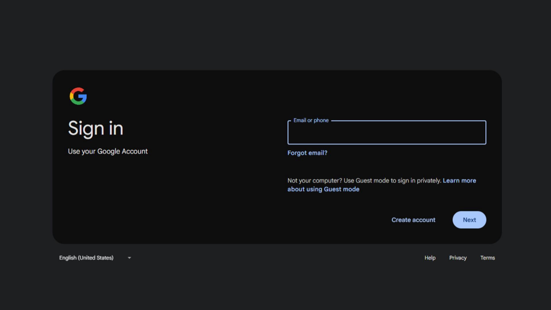 Hover the mouse over the create account option (Image via Google)